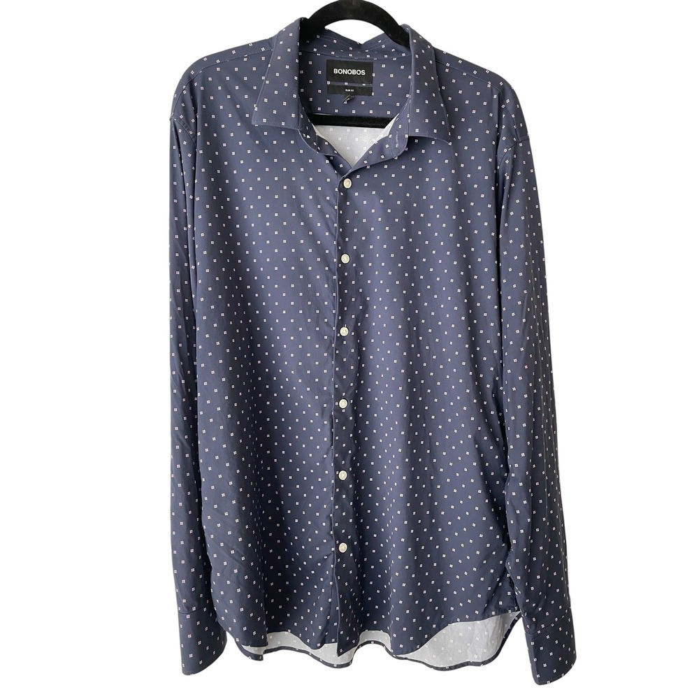Bonobos Slim Fit Mens XXL Navy Pink Floral Button Down Shirt Preppy Stretch
